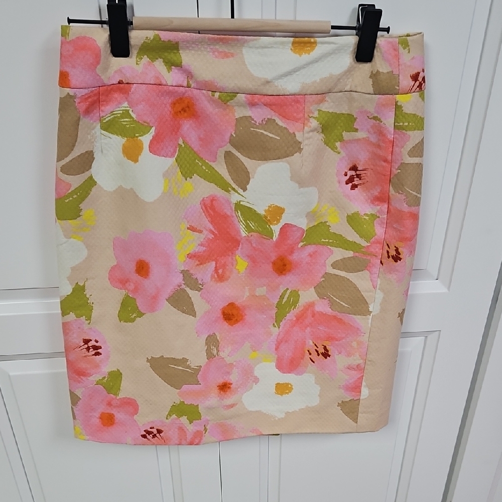 J.Crew Floral Pencil Skirt Size 6 Pink Cotton Spring Garden Party